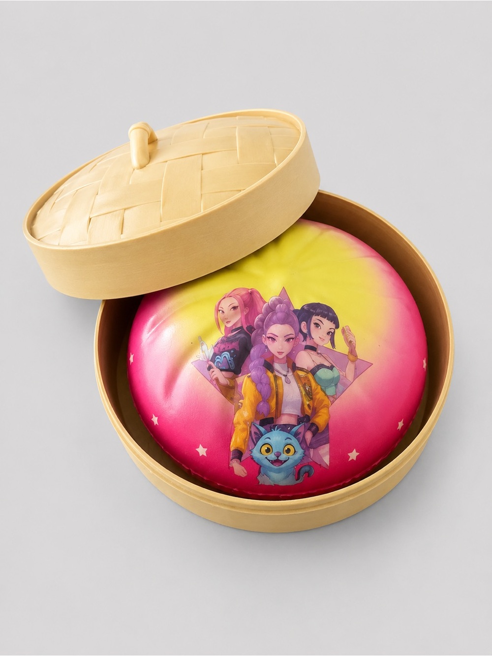 KPOP Mari, Rumi & Zoey Slow Rise Foam Dumpling Squishy with Derpy Cat
